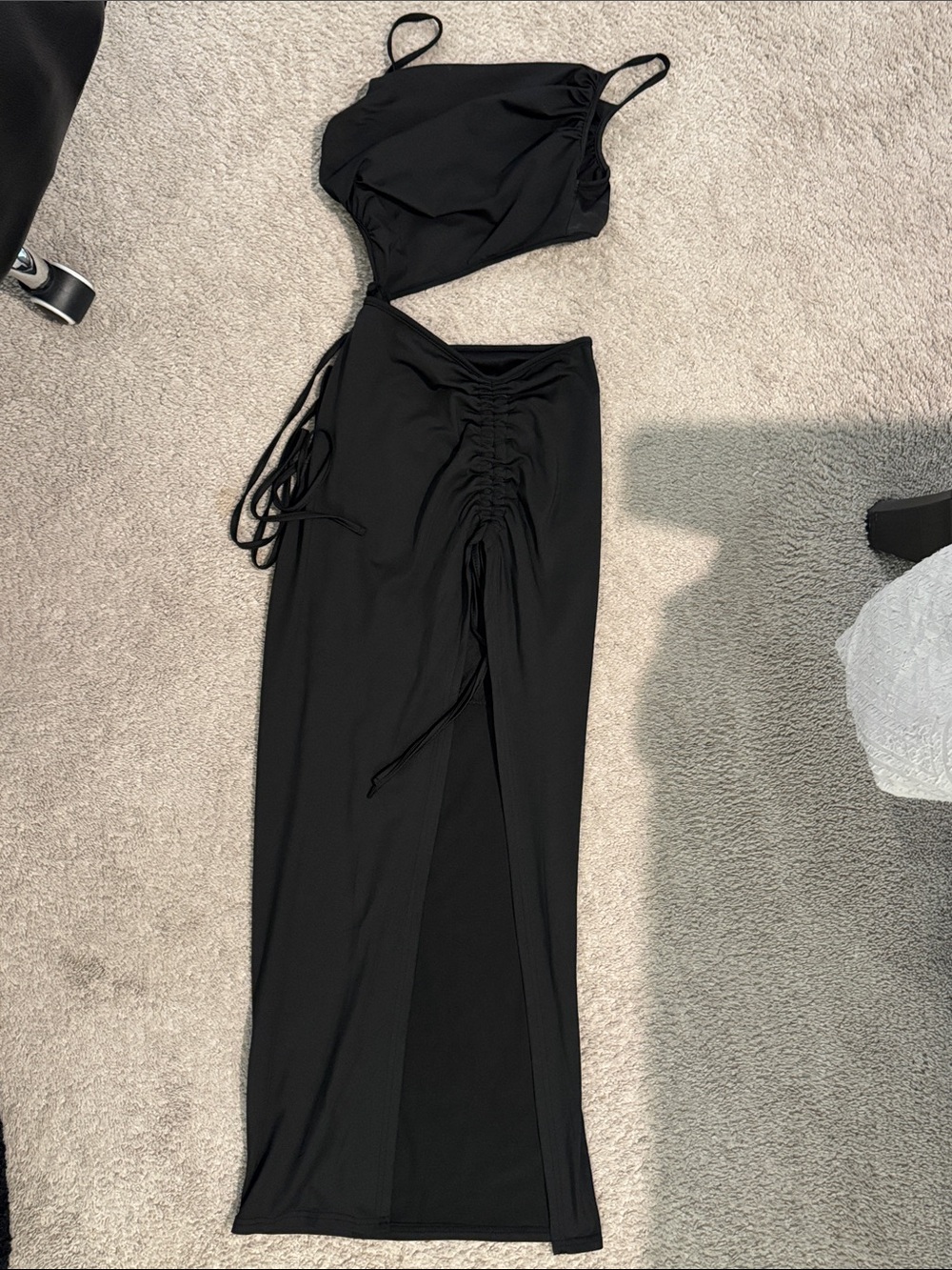 Sleek Black One-Shoulder Cutout Maxi Dress